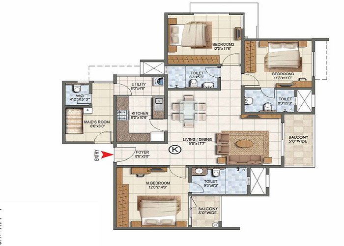 Godrej Athena 3 bhk with servant quarter floor plan