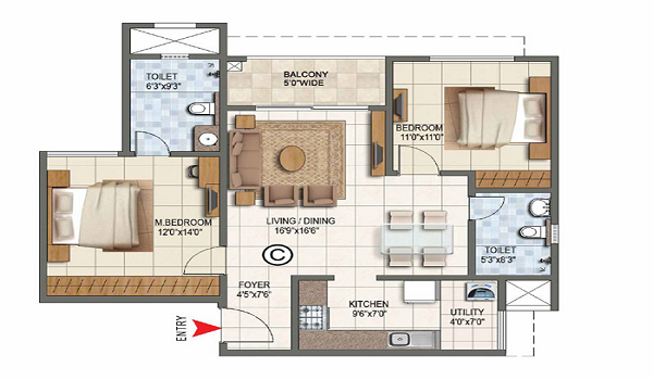 Godrej woodscapes 2 bhk Flat floor plan